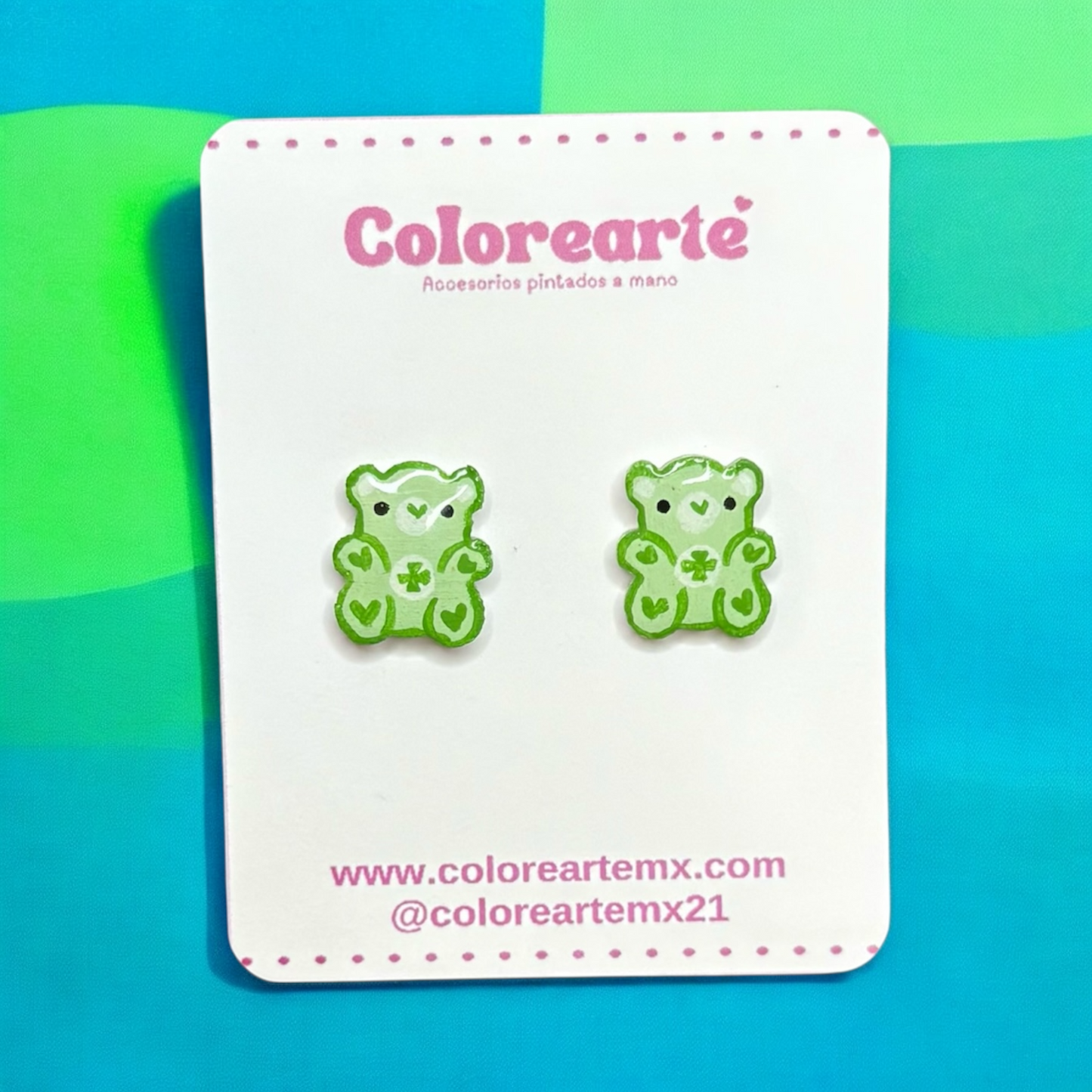 Aretes cortos - Osito verde