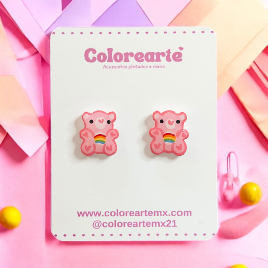 Aretes cortos - Osito rosa