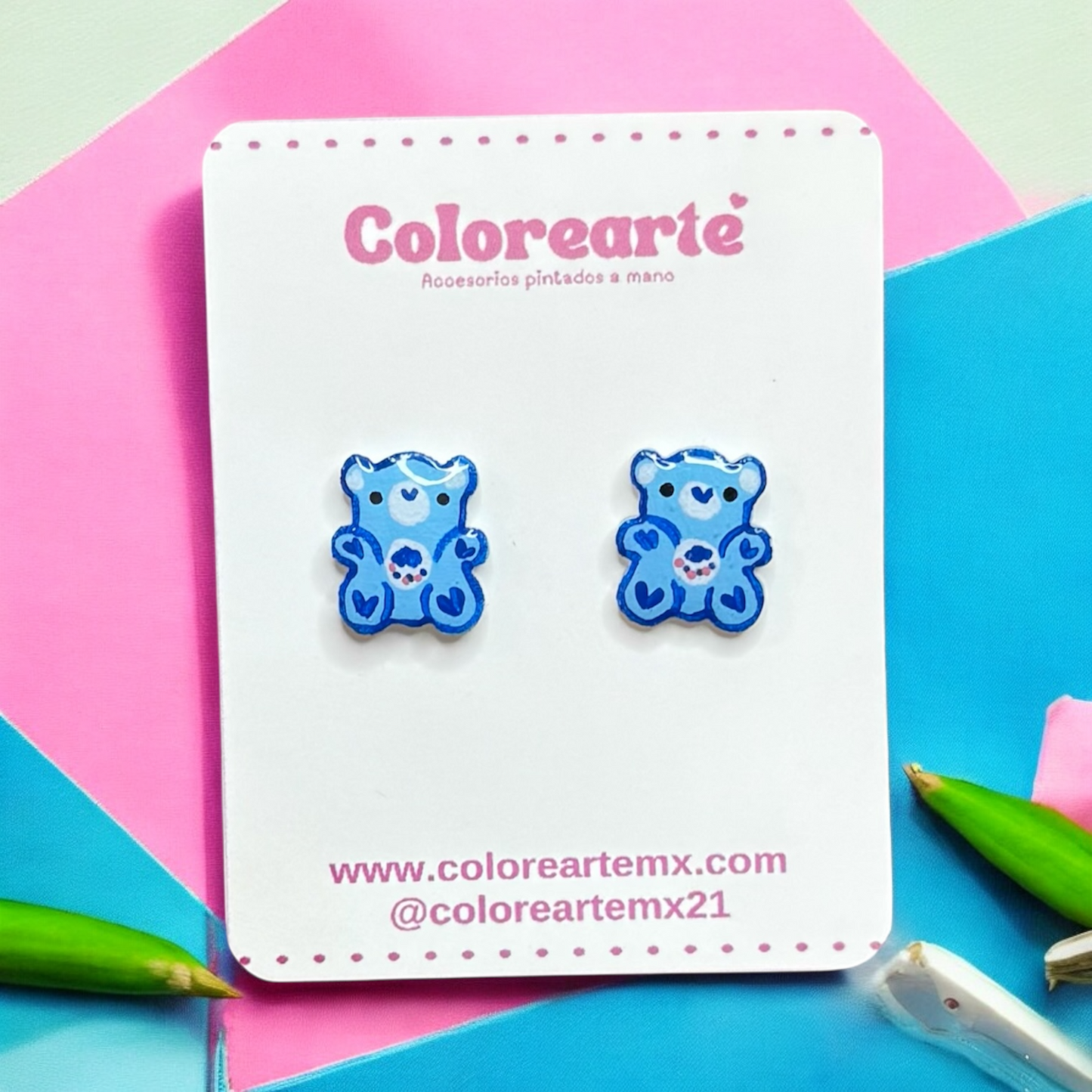 Aretes cortos - Osito azul