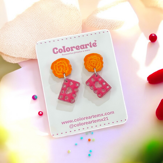 Aretes largos - Papel y cempasúchil