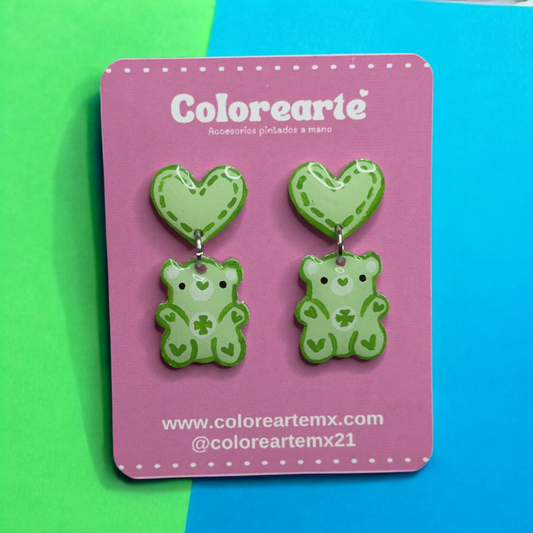 Aretes largos - Osito verde
