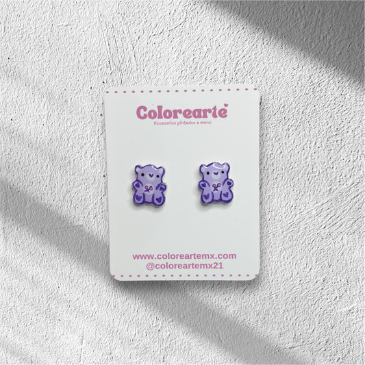 Aretes cortos - Osito morado